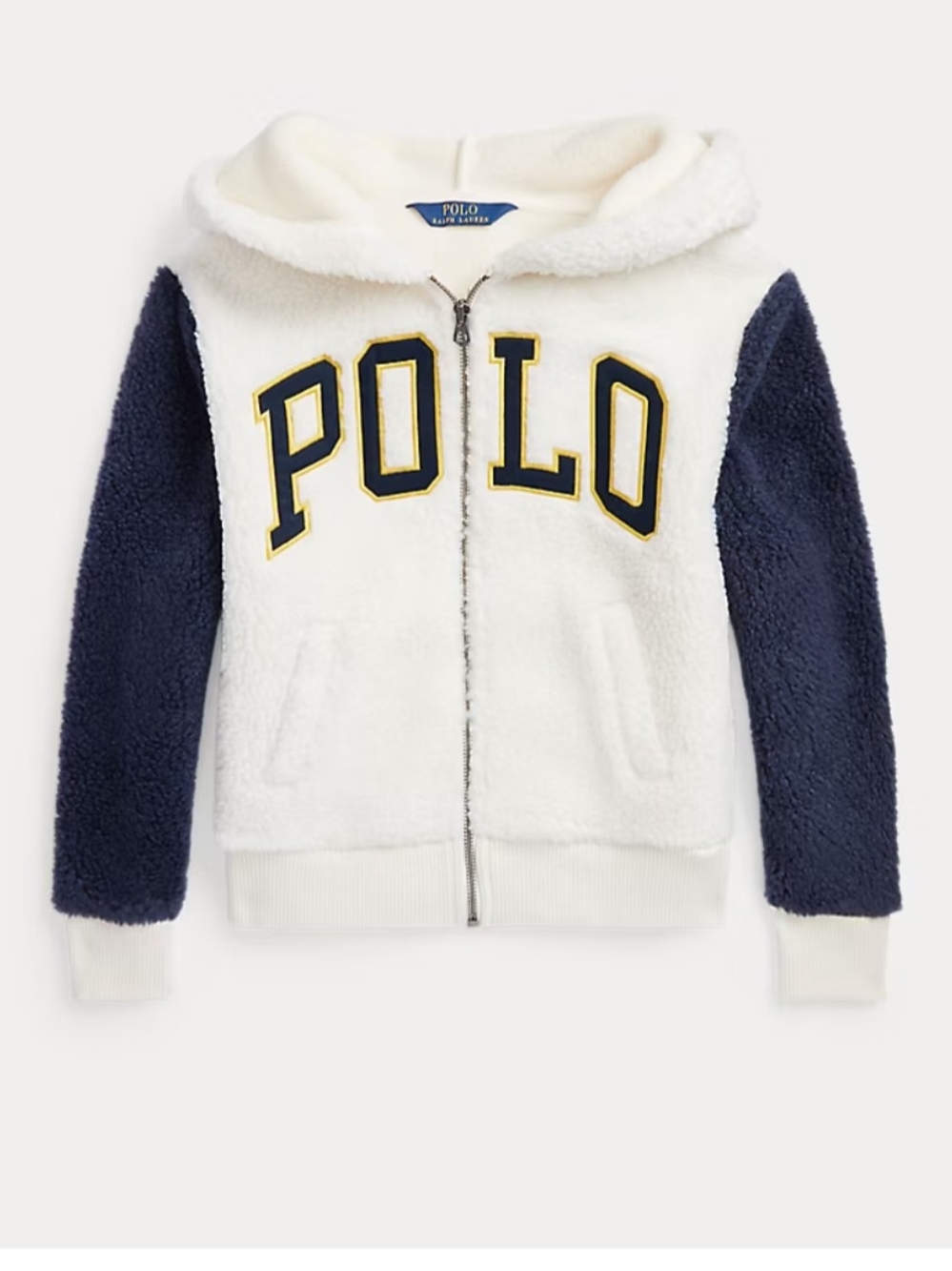 Polo by Ralph Lauren Youth 12/14 White & Navy Sherpa Zip Hoodie